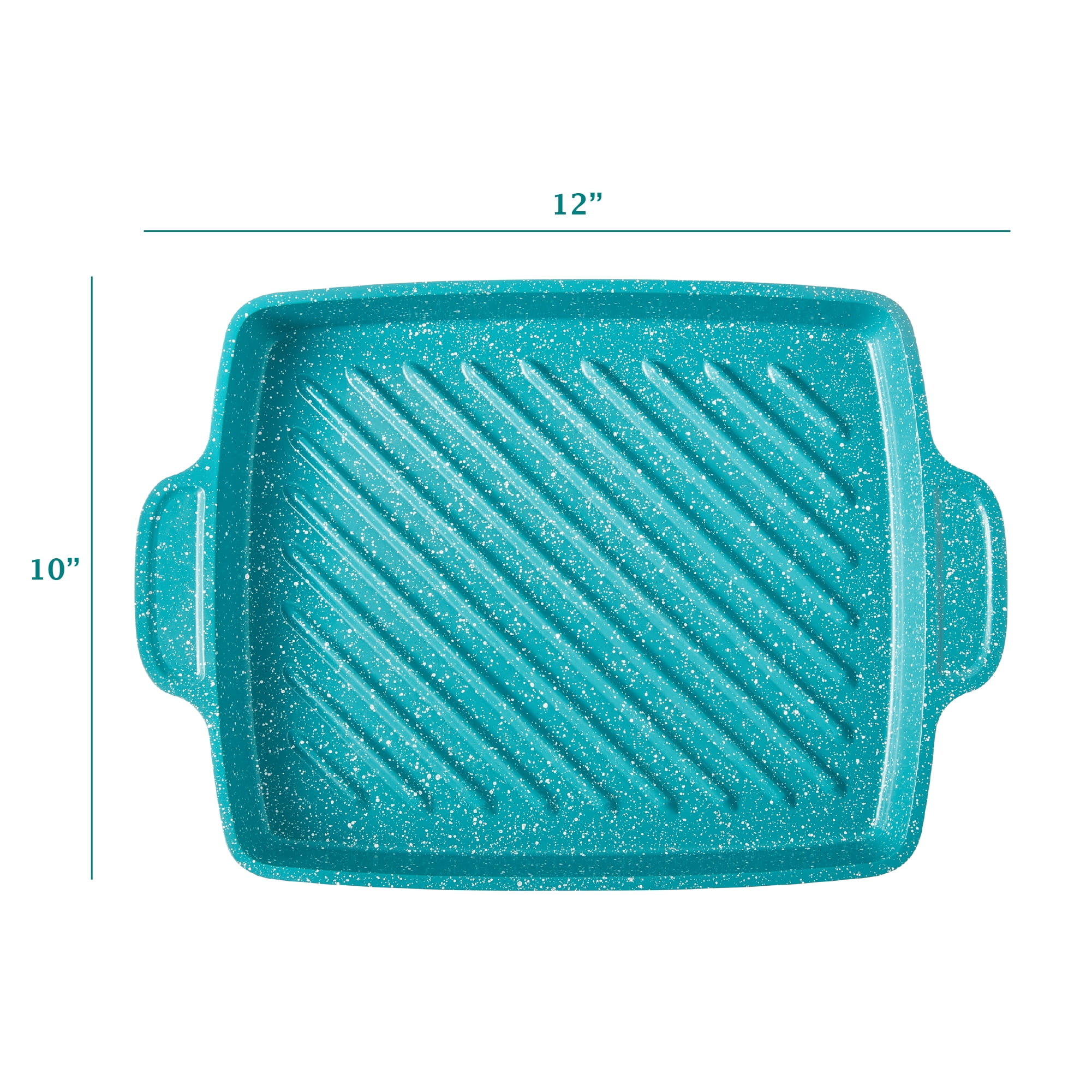 The Pioneer Woman Prairie Signature 12" x 10" Cast Aluminum Cowboy Steak Pan, Teal Speckle