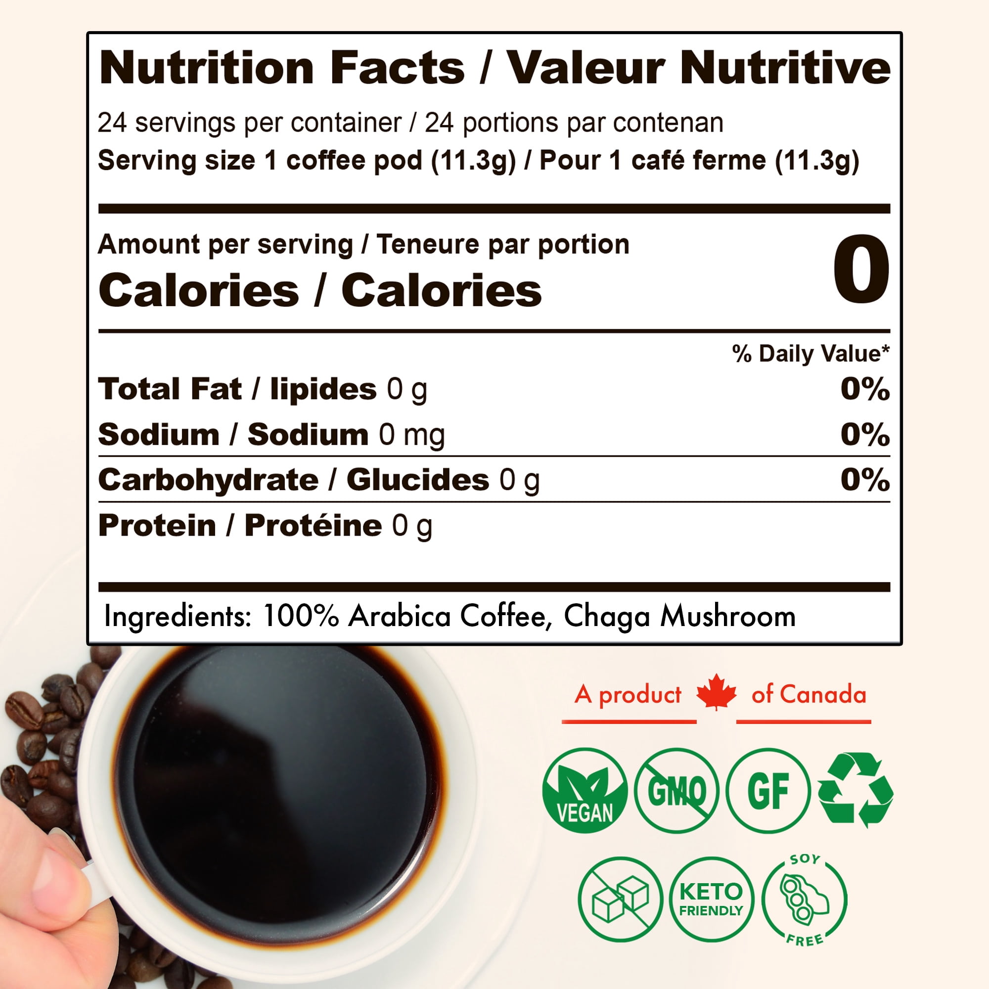 Sollo Chaga Mushroom Coffee Pods Compatible w/ K-Cup Brewers, 24 Ct