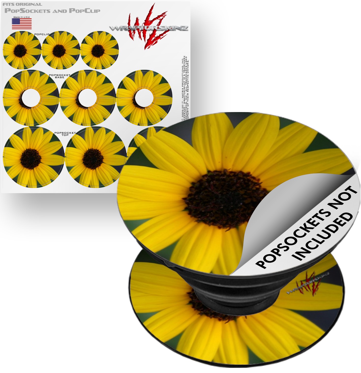 Decal Style Vinyl Skin Wrap 3 Pack for PopSockets Yellow Daisy (POPSOCKET NOT INCLUDED) by WraptorSkinz
