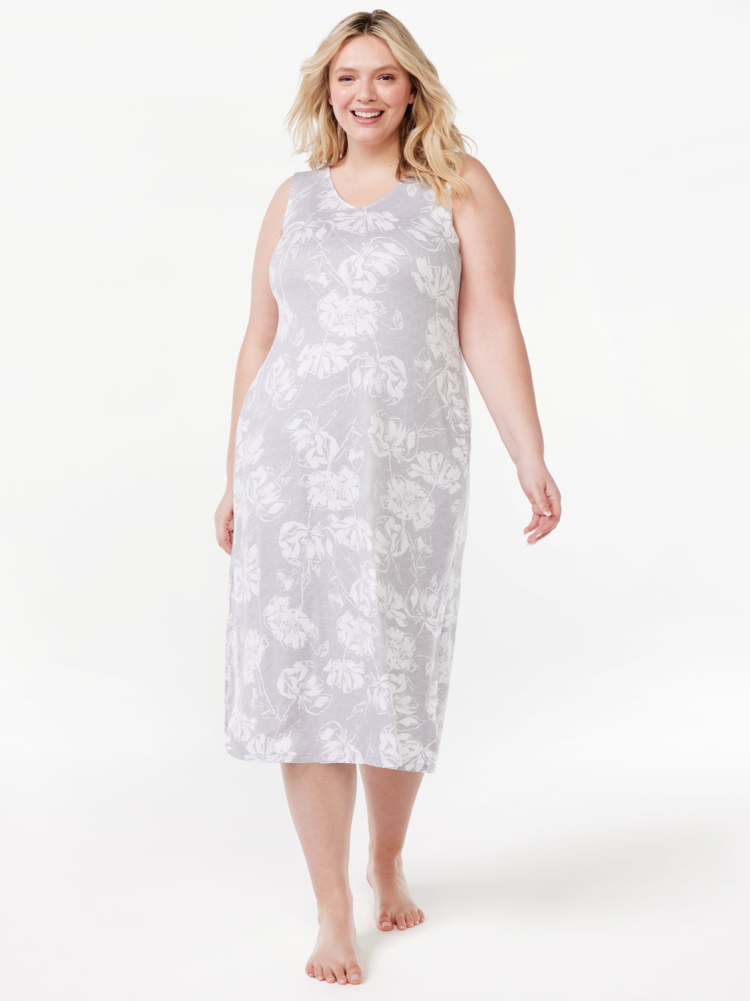 Joyspun Women's Sleeveless Midi Sleep Chemise, Sizes S to 4X