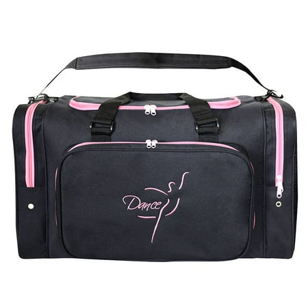 Sassi Design Black Pink Embroidered Dance Square Duffle Bag Tote - www.bagsaleusa.com