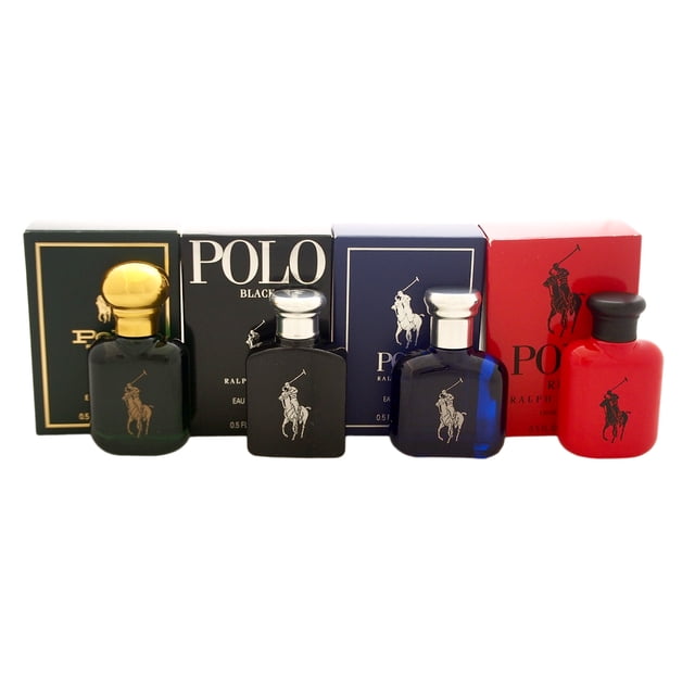 Polo Variété par Ralph Lauren pour Hommes - Coffret Cadeau Mini 4 Pcs 0,5 Oz Polo Rouge EDT Splash, 0,5 Oz Polo Bleu EDT Splash, 0,5 Oz Polo Noir EDT Splash, 0,5 Oz Polo EDT Splash