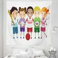 thumbnail image 1 of Sports Tapestry, Team Playing Football Baseball Tennis Little Athletes Game Cartoon, Fabric Wall Hanging Decor for Bedroom Living Room Dorm, 5 Sizes, Multicolor, by Ambesonne, 1 of 1