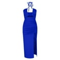 thumbnail image 5 of Wycnly Dresses for Women Party Club Sexy Cut-out Slit Ruched Bodycon Dresses with Drawstring Sleeveless Halter Solid Summer Long Formal Dress Blue l, 5 of 6