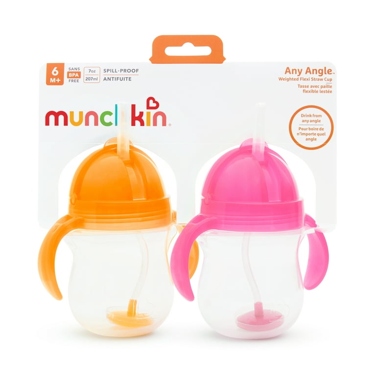 Munchkin® Any Angle™ - Vaso con popote con peso para niños pequeños con  tapa Click Lock™, 10 onzas, paquete de 2, rosa/morado