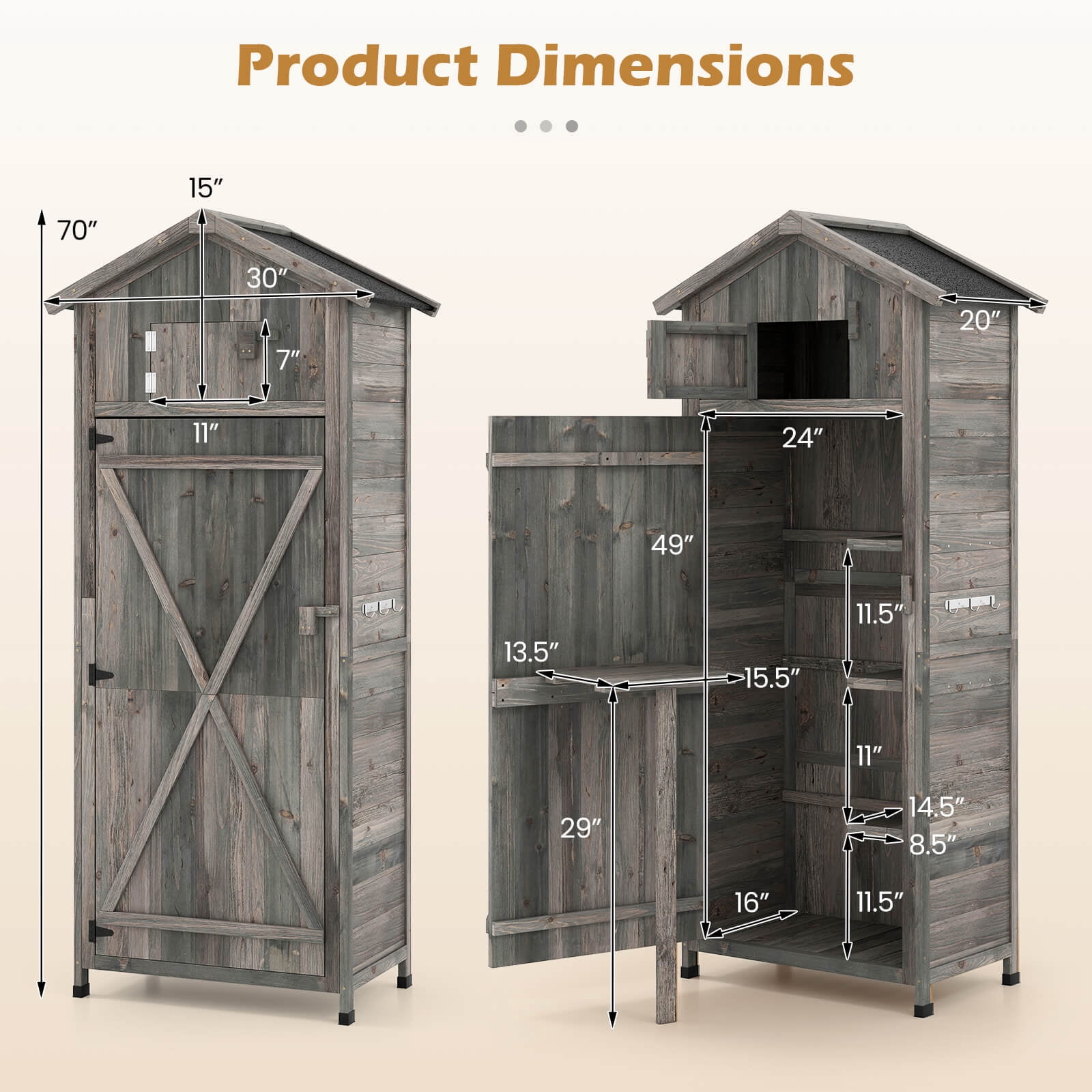 Costway Wood Garden Storage Shed with Lockable Barn Door, Removable Shelves for Patio Gray