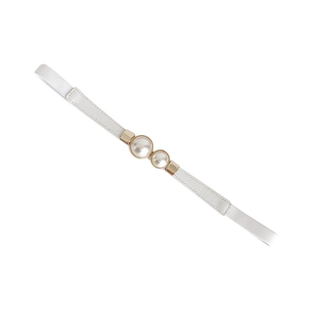 Sonducket Cinturón elástico de doble perla para mujer, vestido de cuero PU negro, falda, cintura, cinturones finos elásticos, pretina de diseñador para Cinturones blanco