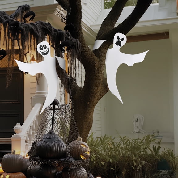 Joyfy 2 Pcs 53" Halloween Bendable Tree Wrap Ghost for Halloween Decoration Outdoor, Lawn, Tree, Pilar Decorations