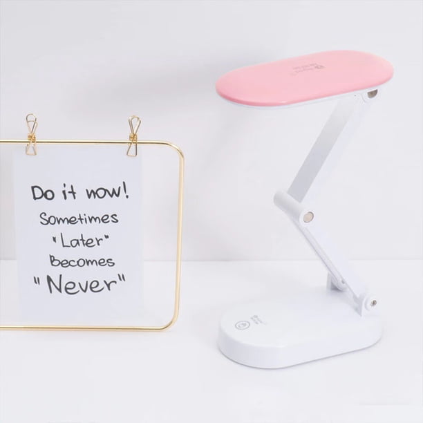 Lámpara de mesa plegable LED rosa con atenuación dual y fuente de luz tricolor, lámpara de mesa pequeña con protección ocular LED para estudiantes.