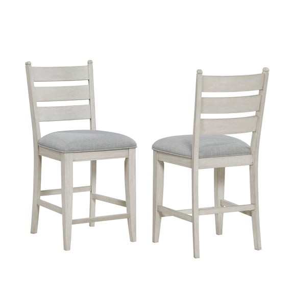 Set of 2 Farmhouse Style Counter Height Dining Chairs with Comfortable Padded Seats, Durable Wooden Frame in Antique White Finish