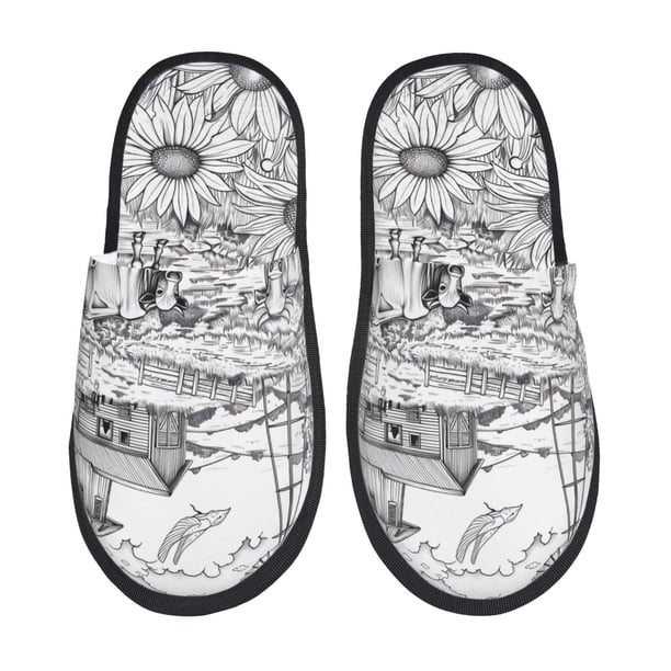 Fotbe Country Farm Scene Pantuflas Peludas para Mujer con Estampado, Zapatillas de Peluche, Zapatos de Invierno para Casa, Uso Interior y Exterior-Medium