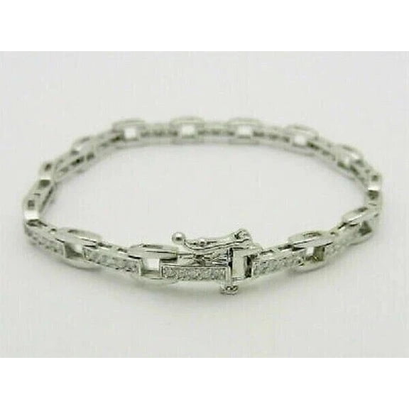 7 Ct Round Cut White Moissanite Women's Tennis Link Bracelet 14k White Gold Plated