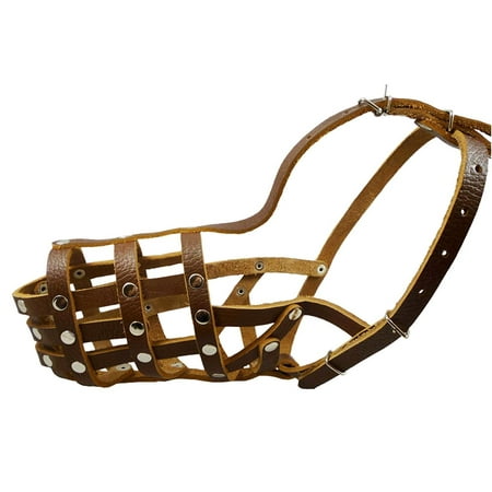 Secure Leather Mesh Basket Dog Muzzle #13 Brown - German Shepherd, Labrador, Husky, Retriever (Circumference 12.25