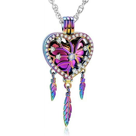 Stainless Steel Heart Dreamcather Cremation Urn Pendent for Ashes and Chain Ash Holder Necklace for Cremation Ashes Keepsake Memorial Jewelry