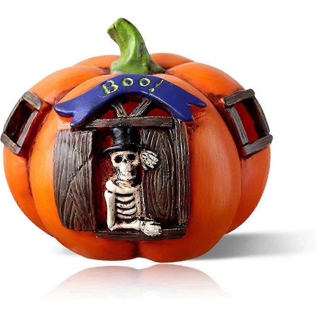 Halloween Pumpkin Skull Lamp, Creative Resin Hollow Pumpkin With Led Skull Light