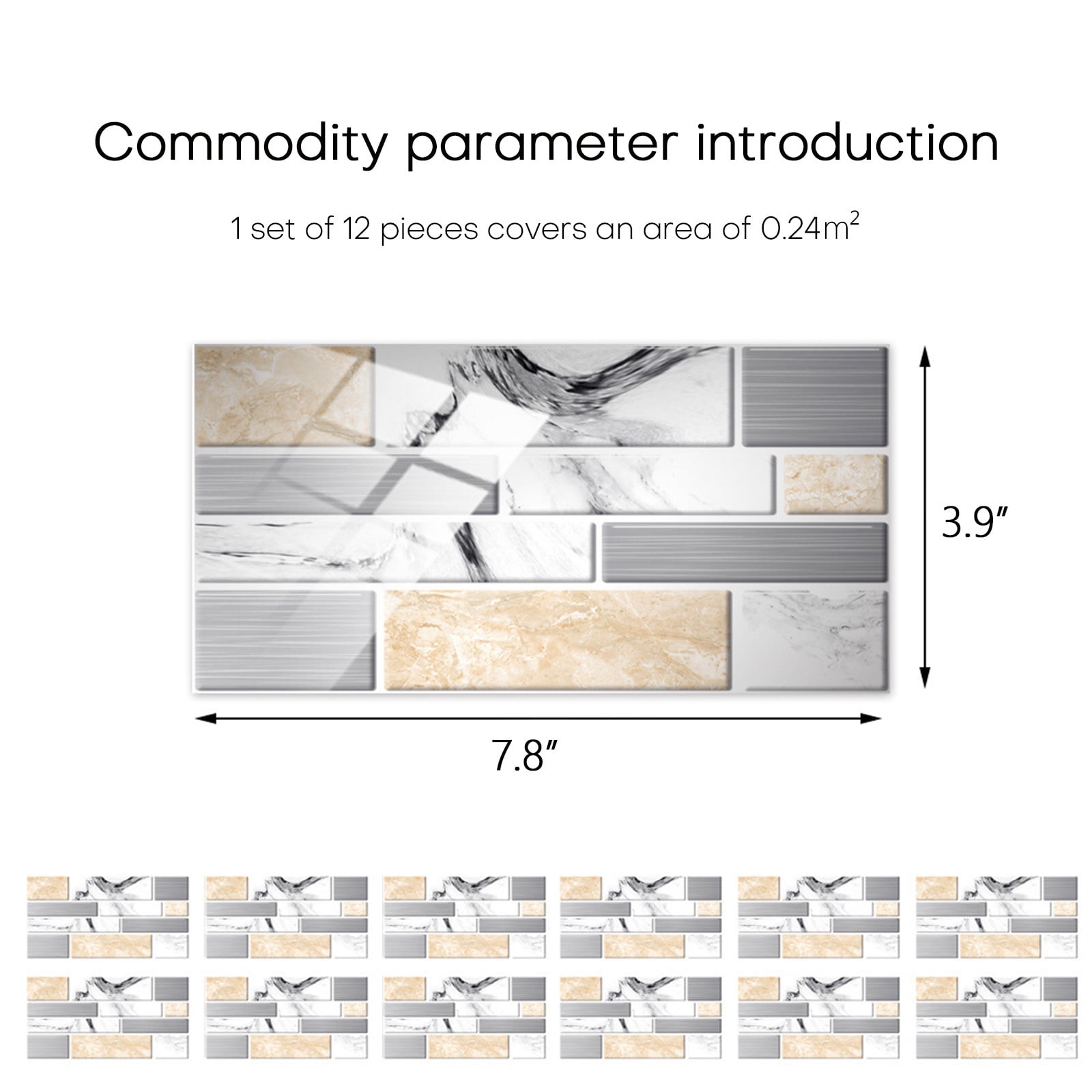 Self-adhesive Peel And Stick Wallpaper Marble Design Wall Tile For Home Bathroom Kitchen Backsplash, 12 Packs
