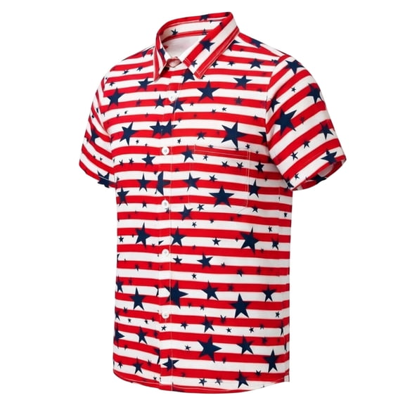 FINALGANG 4th Of July Polo Shirts For Boys Patriotic Print Button Up Shirt Star Stripe Printed Casual Short Sleeve Tops For Independence Day Celebration 7-8 Years