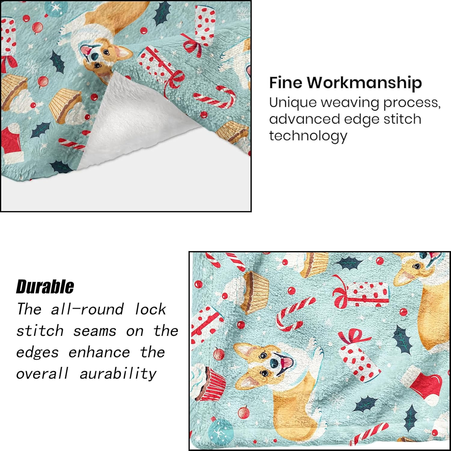 Cute Christmas Corgi Blanket - Festive Dog Fleece Throw,Gifts for Users Adult, Soft & Warm,Lightweight, for Holiday Decor,Winter Celebration, and Room Home Accents 40x50in