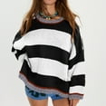 thumbnail image 2 of Bovemsi Sweaters for Women Cozy Sweater Fall 2025 Oversized Striped Long Sleeve Loose Pullover Knitted Tops Fall Sweaters, 2 of 5