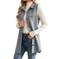 thumbnail image 4 of QIYAGBSA Waffle Knit Vest for Women Long Sleeveless Cardigan Vest Button Down Lapel Collar Flap Pockets Side Slits Soft Layering Fall Spring Casual Errands Travel (Gray, L), 4 of 8