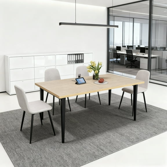 63-inch Modern Dining Table for 6-8 People, Rustic Industrial Wooden Tabletop with Iron Legs, Rectangular Kitchen Table for Dining Room & Patio, Easy Assembly, Table Only, Natural Wood