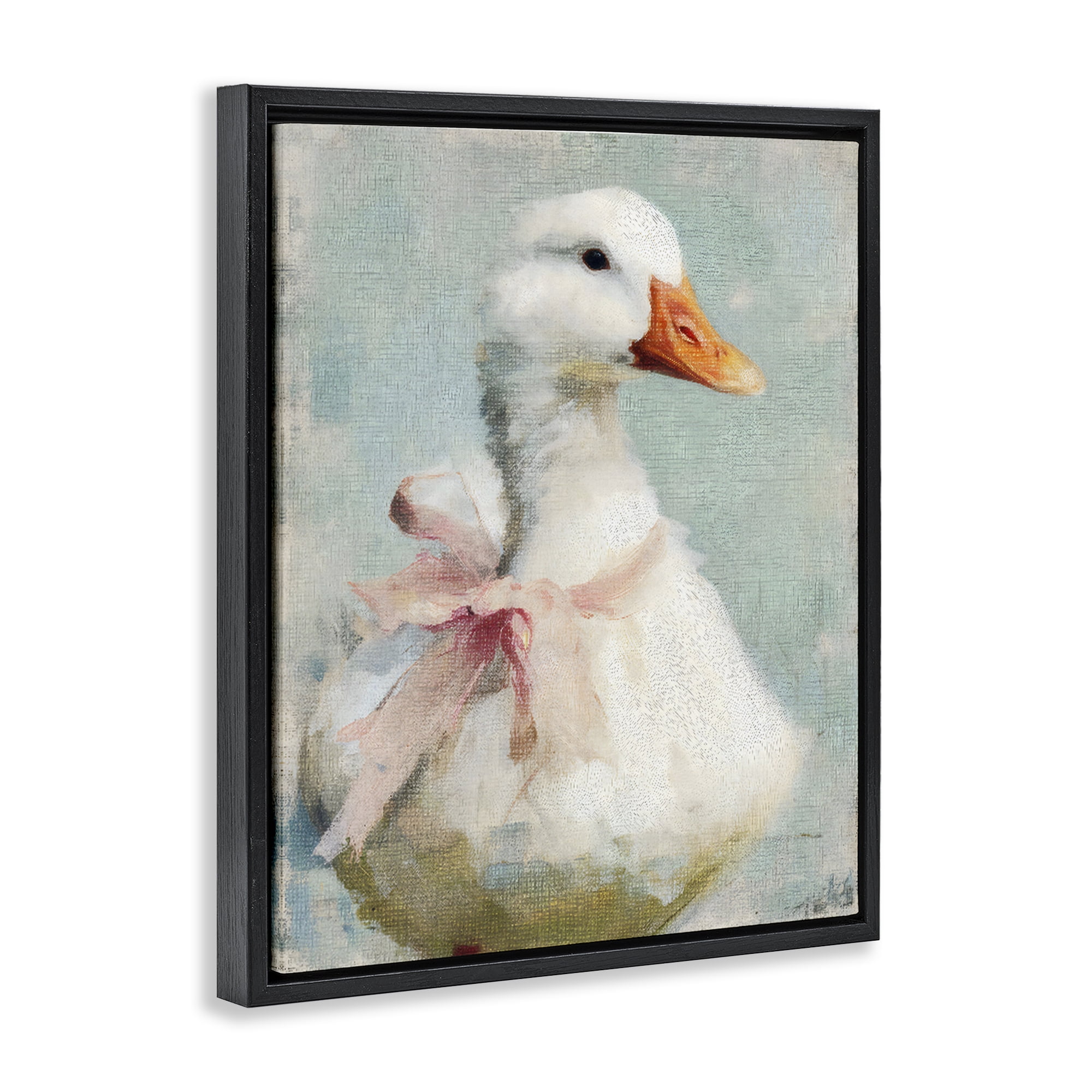 Stupell Industries Soft Pink Bow Goose Black Framed Floater Canvas Wall Art, design by LSR Design Studio