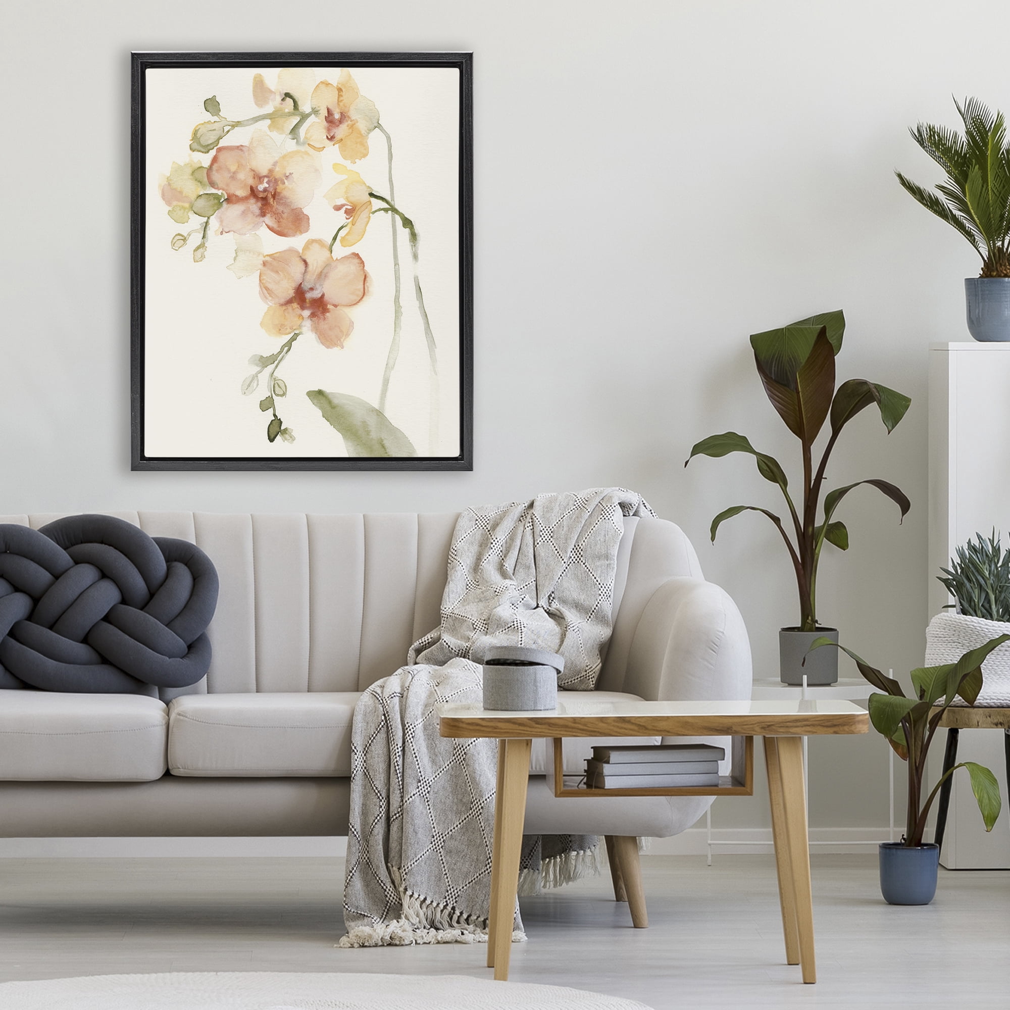 Stupell Industries Peach Orchid in Bloom Black Framed Floater Canvas Wall Art, design by Victoria Barnes
