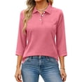 thumbnail image 3 of Nestiefly Women's Polo Shirts 3/4 Sleeve Fitted Collared Shirts Workout Button Summer 3/4 Length Sleeve Tops Golf Blouses Pockets Watermelon Red XL, 3 of 6