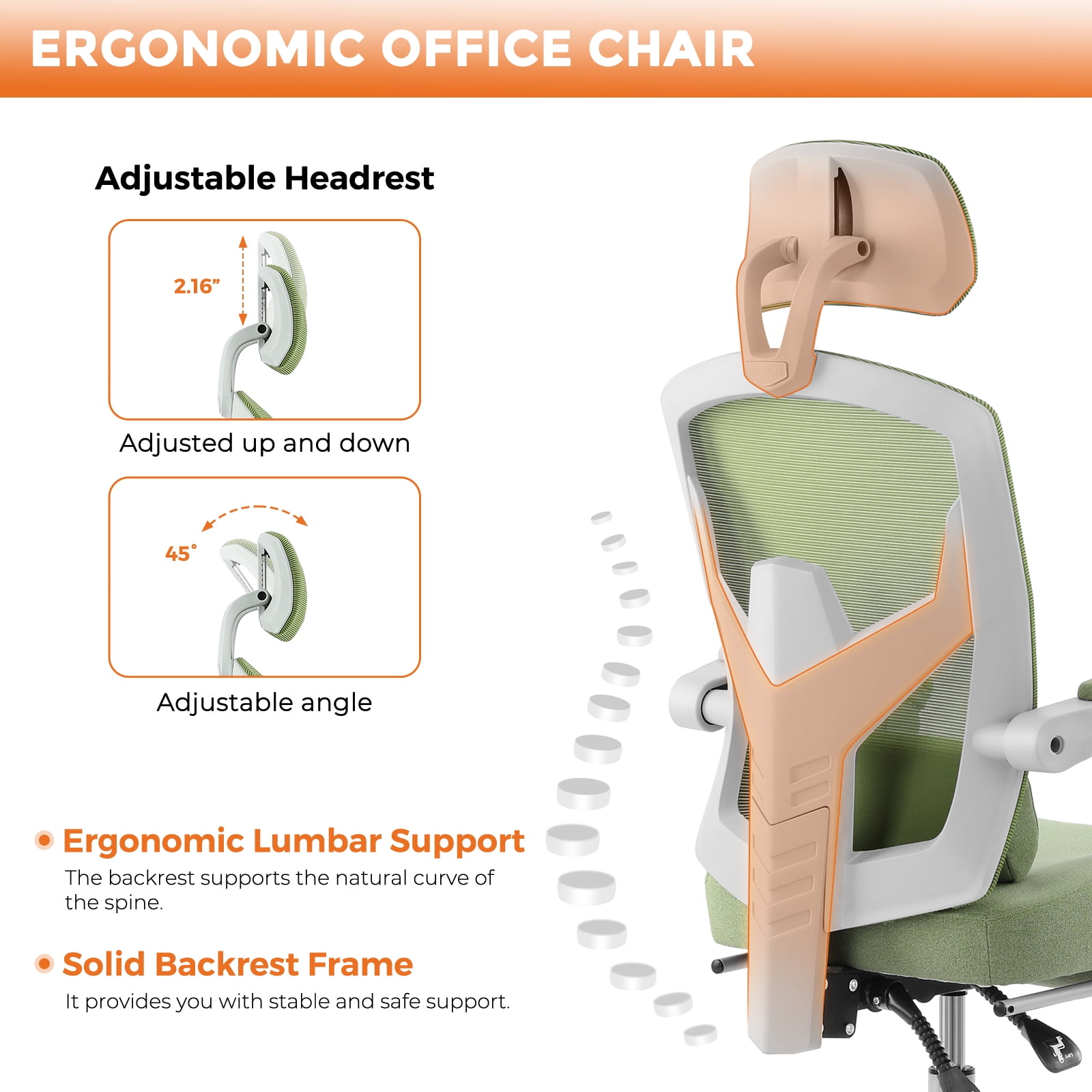 MAYEERTY Ergonomic Office Chair, High Back Adjustable Computer Desk Chair with Lumbar Support, 275lb, Gray