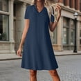 thumbnail image 3 of TAGOLD Womens Short Sleeve V-Neck Knee-High Dress Zip Detail Solid Color Short Dress Summer Casual Wear, 3 of 5