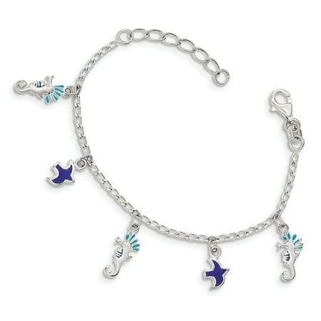 Sterling Silver 5in Polished Enamel w/1in. Ext. Dangle Childs Bracelet
