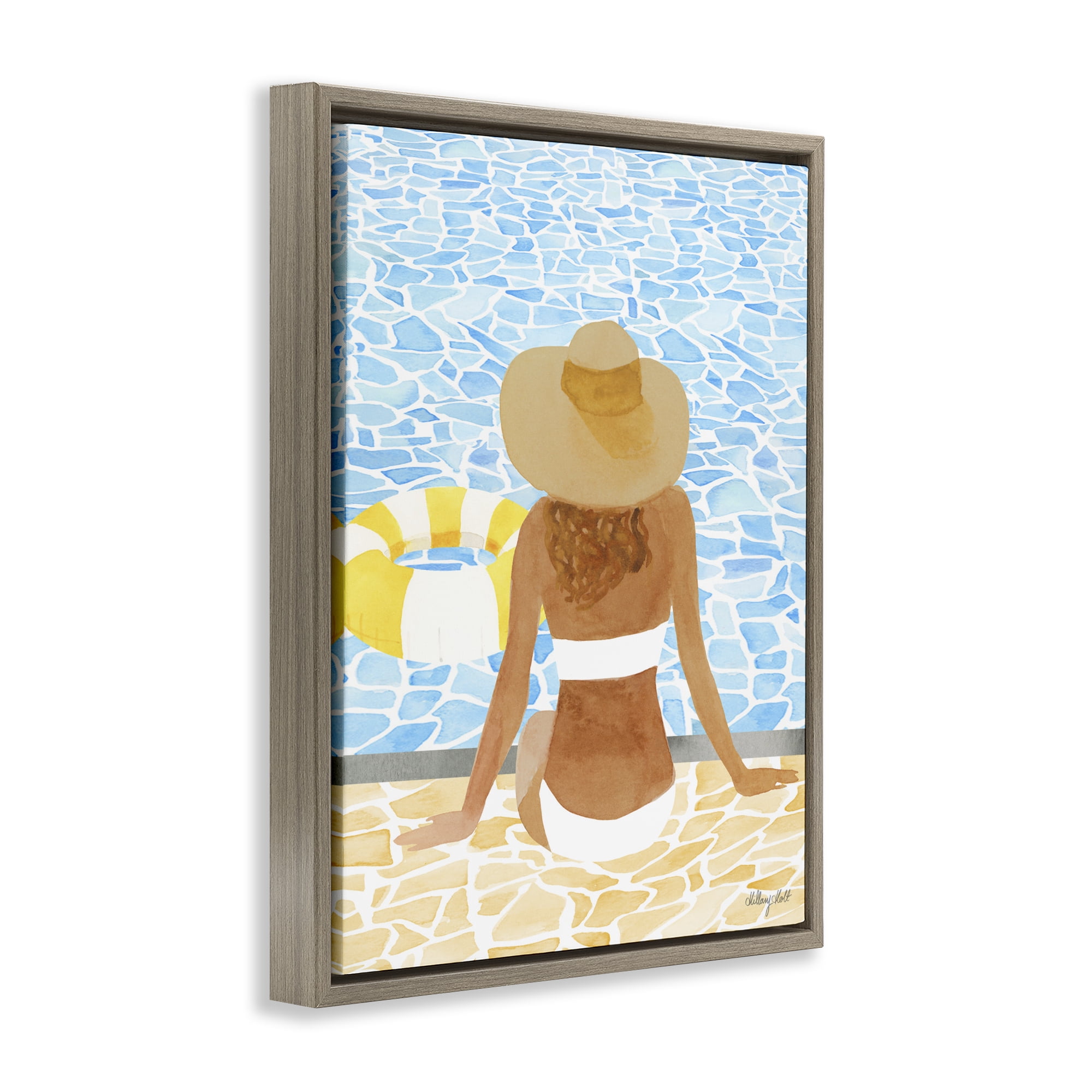 Stupell Industries Summer Poolside Chill Brown Framed Floater Canvas Wall Art, design by Hillary Holt