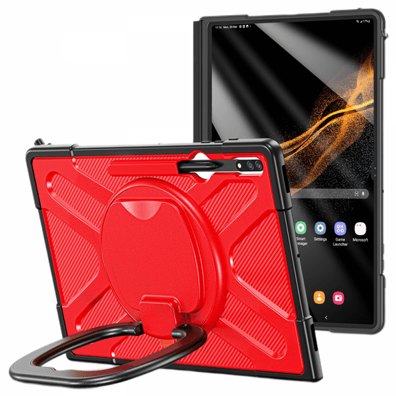 For Samsung Galaxy Tab S8 Ultra (2022) Models [SM-X900/X906] Hybrid Shock Resistant Rugged Drop Case with Stand 14.6"(Red)