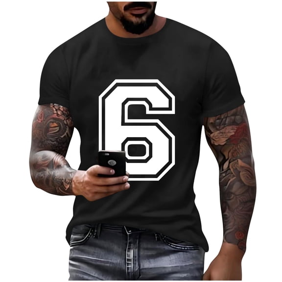 Dagegui Number 6 T-Shirt for Men Summer Crew Neck Short Sleeve Tops Lightweight Running Workout Muscle Tee Gym Tshirts Black S