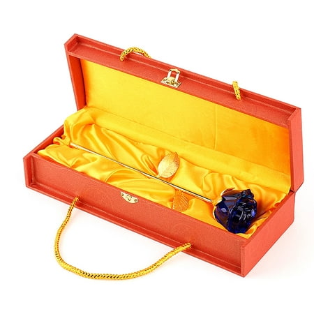 Glasses Roses - Glass Rose Flower 24K Gold Plated Long Stem Blue Rose , Great Gift for Mother's Day