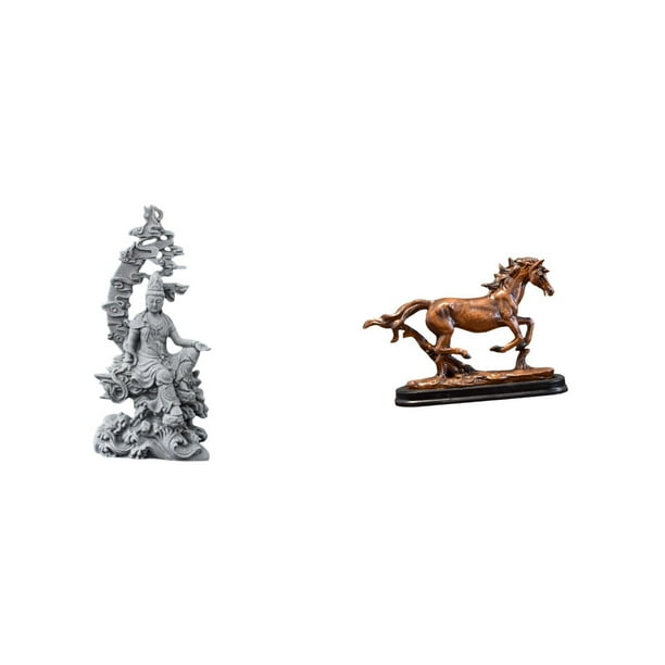 Figura De Guan Yin A Caballo, Escultura Coleccionable, Adorno Artístico, Estatua Budista Feng Shui Para Oficina, Dormitorio, Sala De Estar, Escritorio, Estantería, Decoración Del Hogar