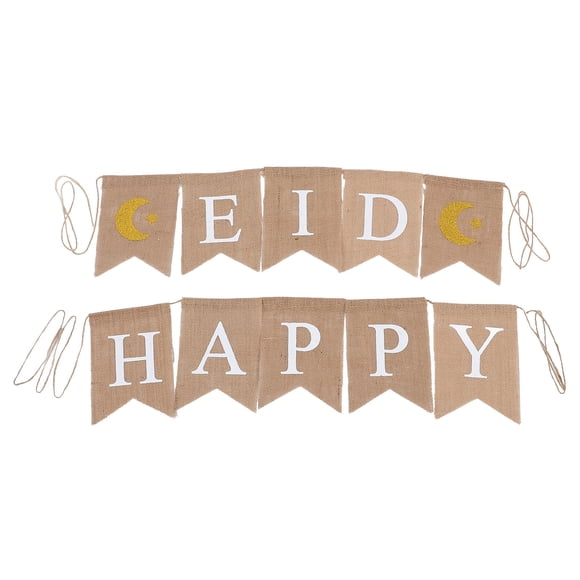 OULII Bannière Eid Mubarak en Lin Kaki Décoration pour Célébration de l'Aïd 1 Ensemble 78.7x7.1x0.1 Po