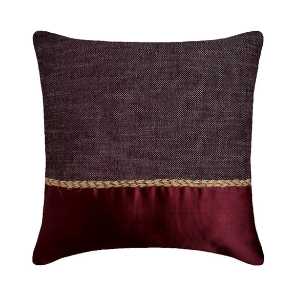 The HomeCentric Decorative Wine Pack of 2, 16"x16" (40x40 cm) Throw Pillow Covers, Jute & Satin Jute Lace Throw Pillows For Sofa, Patchwork Pattern Modern Style Easter - Jute Wine Suit