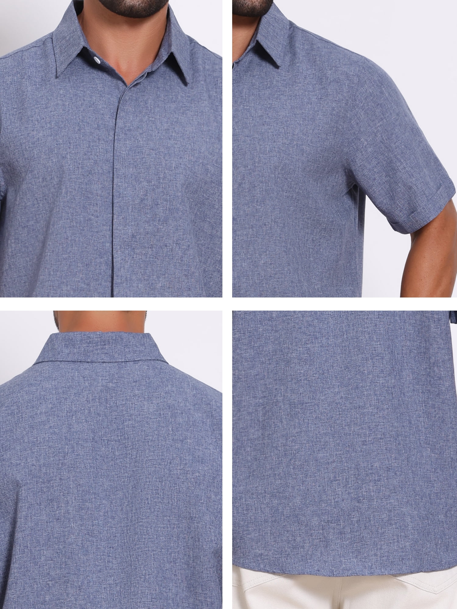 DARING DIVA Men's Solid Summer Short Sleeve Button Down Linen Shirts S Denim Blue