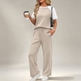 thumbnail image 4 of Weikingp Women's Two Piece Sets Trouser Pants Suits Linen Sets for Women 2 Piece Matching Linen Sets Women Clothing Shirt and Wide Leg Pants Outfits Cotton Gauze Loungewear Sets Beige L, 4 of 4