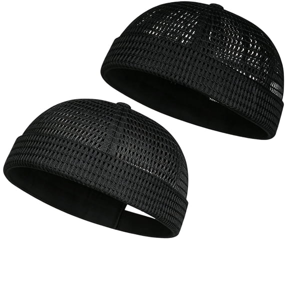 2 Pack Men Mesh Skull Cap Breathable Summer Beanie Hat, Lightweight Quick Dry Running Beanie, Black Soft No Brim Skullcap for Outdoor Sports Cycling Hiking