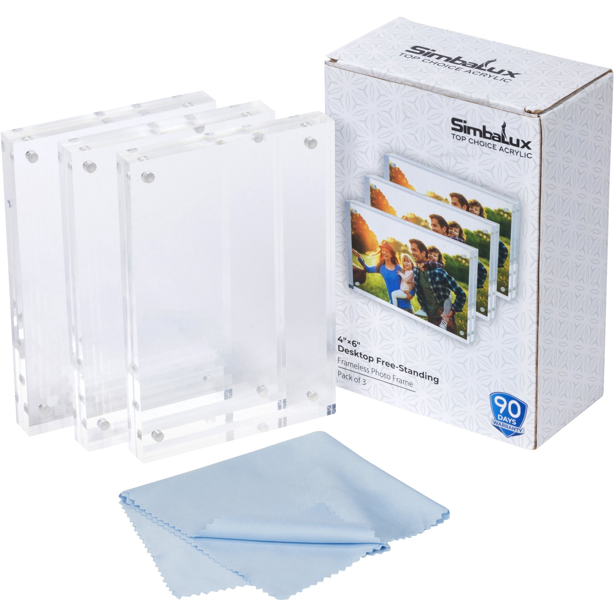 SimbaLux Magnetic Acrylic Photo Frame 4 in x 6 in Free-Standing Clear Desktop Floating Display, Pack of 3