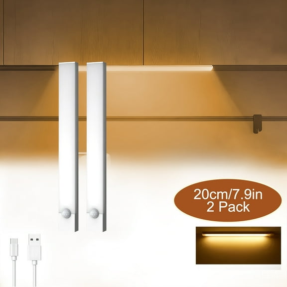 2-Pack Under Cabinet Lighting Motion Sensor,Rechargeable Magnetic Closet Lights,Wireless Under Counter Lights for Kitchen, Stairs,Hallway,Room Decoration
