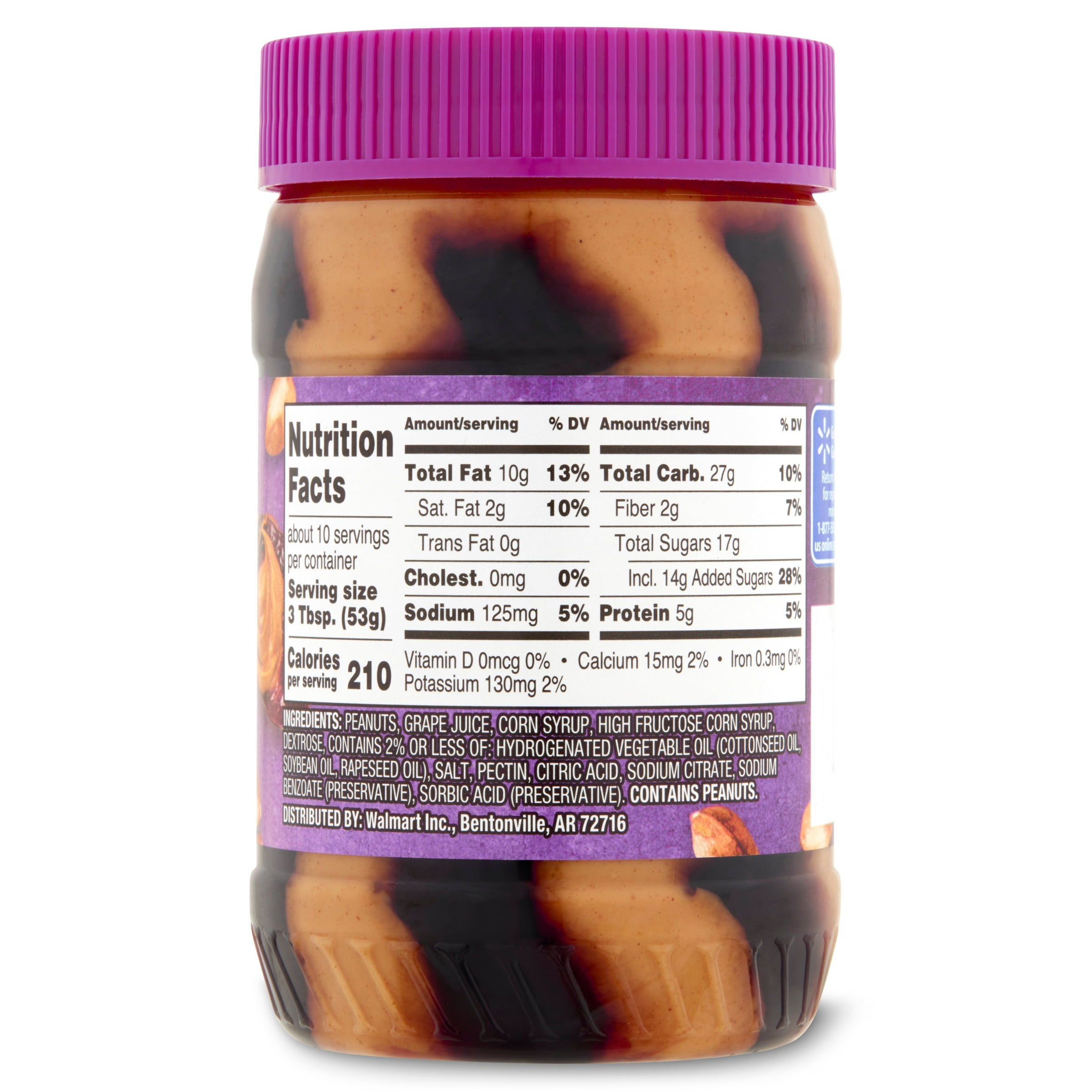 (12 pack) Great Value Creamy Stripes Peanut Butter & Grape Jelly, 18 oz