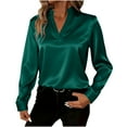 thumbnail image 3 of Eiyaclvo Satin Shirts for Women Long Sleeve Collared V Neck Business Casual Tops Elegant Business Office Blouse Loose Solid Top, 3 of 9