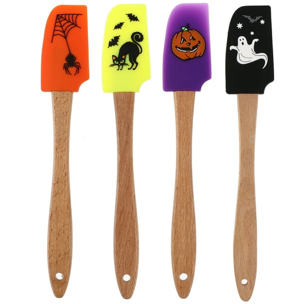 Espátula de silicona con mango de madera para Halloween, espátula para crema, utensilio para hornear, suministros de cocina, utensilio para panadería casera, 4 Uds.