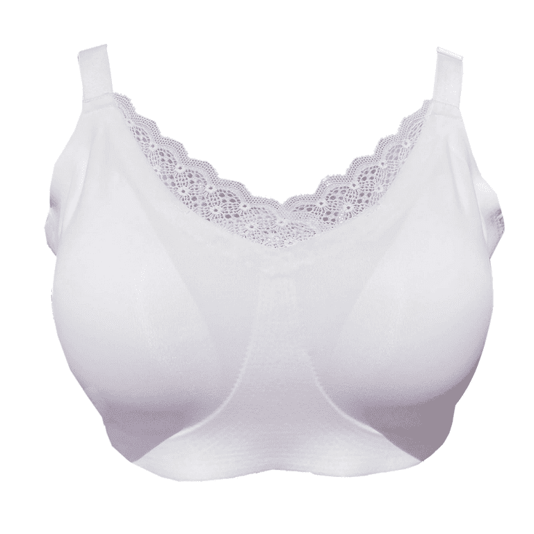 BIMEI Seamless Mastectomy Lace Bra for Women Breast Prosthesis with Pockets  Sleep Bras Soft Daily Bras with 2 Removable Pads,White,M