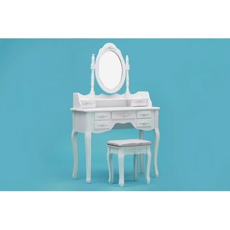Viscologic Wooden Mirrored Makeup, Pearl Wooden Mirrored Makeup Vanity Table White