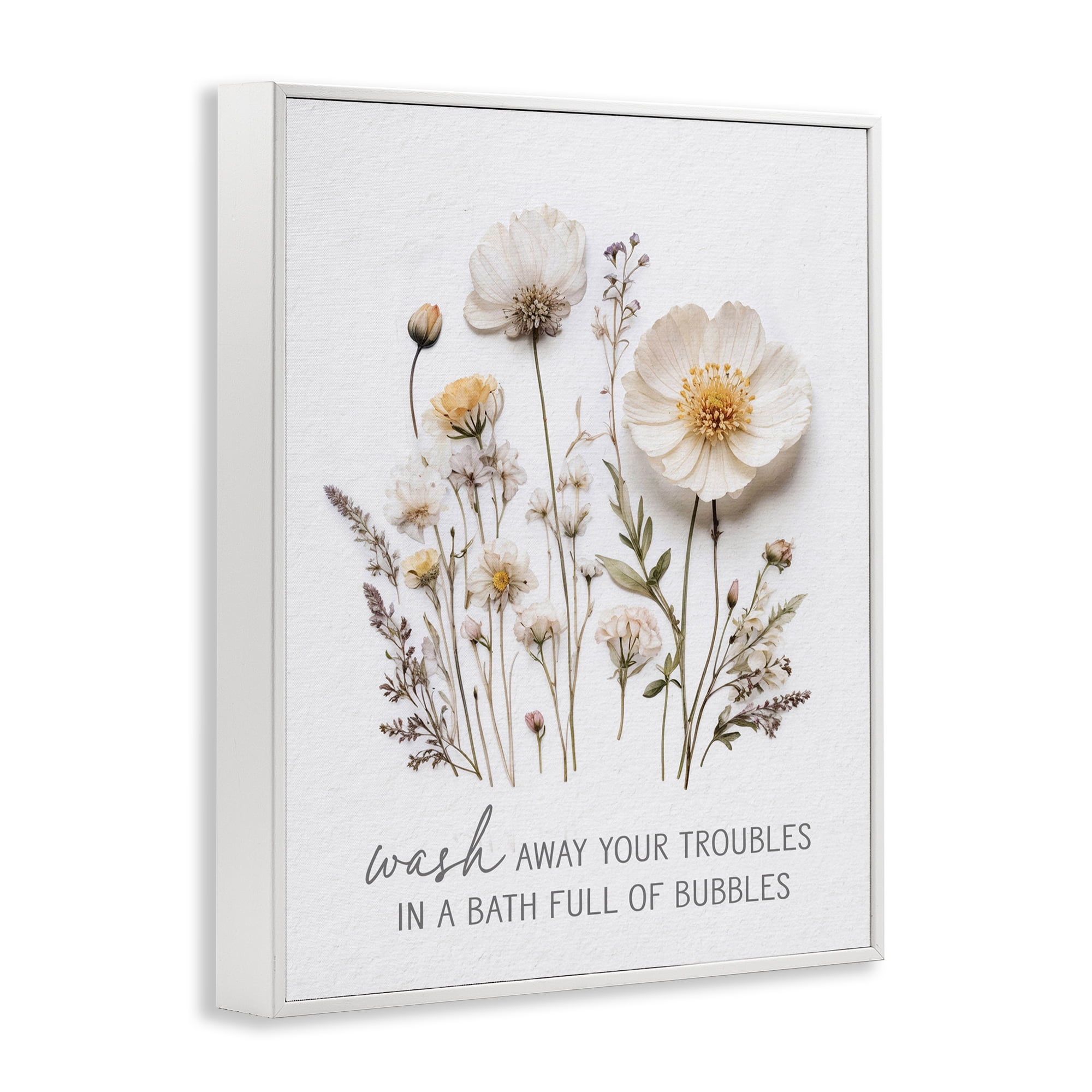 Pressed Flowers Wash Away Troubles White Framed Giclee Art, design by Lettered and Lined