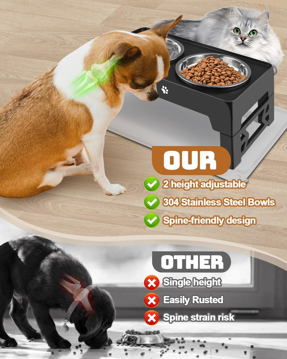 Elevated Dog Bowls for Medium and Large Dogs Adjustable Height Raised Feeder with Non-Slip Base Stainless Steel and Slow Feeder Bowls Durable Pet Feeding Station